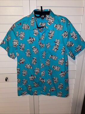 Disney Parks Star Wars Turquoise Short Sleeve Aloha Stormtrooper Button Shirt XS